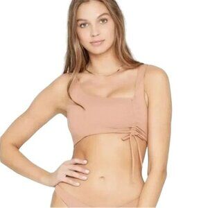 NWOT L*Space Putty Wilder Bralette Bikini Top Ruched Tie Front‎ Asymmetrical S